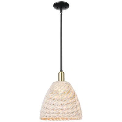 Innovations Lighting Natural Ballston Dome 12"w Black Brass Stem Mini Pendant W/ Fiber Shade