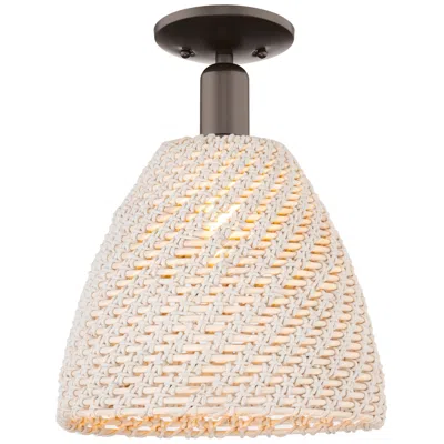 Innovations Lighting Natural Ballston Dome 12"w Oil Rubbed Bronze Semi-flush W/ Fiber Shade In Multi