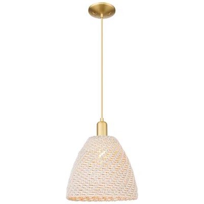 Innovations Lighting Natural Ballston Dome 12"w Satin Gold Cord Mini Pendant W/ Fiber Shade