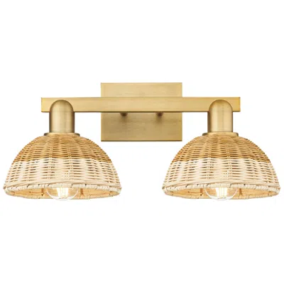 Innovations Lighting Natural Ballston Dome 16"w 2-lt Brass Bath-lt W/ Basketweave Shade In Gold