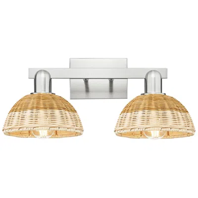 Innovations Lighting Natural Ballston Dome 16"w 2-lt Satin Nickel Bath-lt W/ Basketweave Shade In Silver