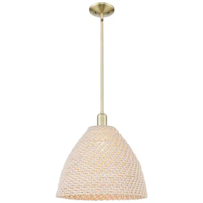 Innovations Lighting Natural Ballston Dome 16"w Antique Brass Stem Mini Pendant W/ Fiber Shade