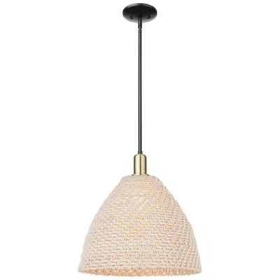 Innovations Lighting Natural Ballston Dome 16"w Black Brass Stem Mini Pendant W/ Fiber Shade