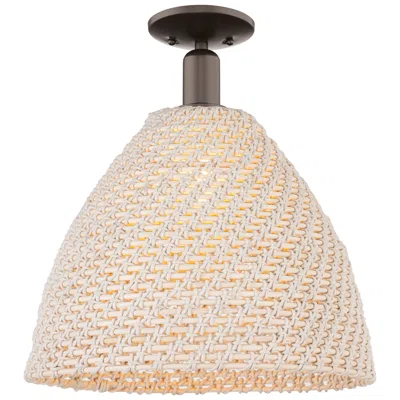 Innovations Lighting Natural Ballston Dome 16"w Oil Rubbed Bronze Semi-flush W/ Fiber Shade In Multi