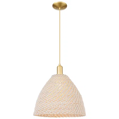 Innovations Lighting Natural Ballston Dome 16"w Satin Gold Cord Mini Pendant W/ Fiber Shade