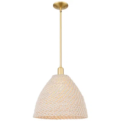 Innovations Lighting Natural Ballston Dome 16"w Satin Gold Stem Mini Pendant W/ Fiber Shade