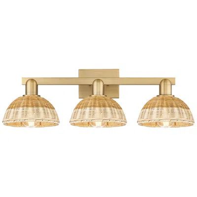 Innovations Lighting Natural Ballston Dome 26"w 3-lt Brass Bath-lt W/ Basketweave Shade In Gold