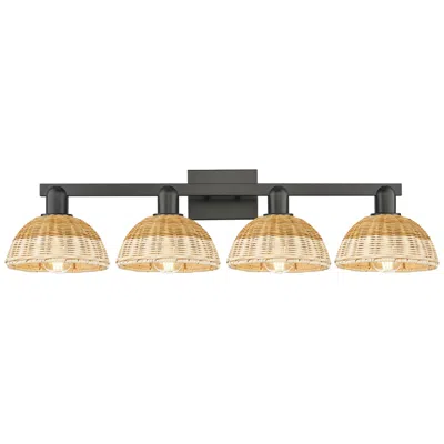 Innovations Lighting Natural Ballston Dome 36"w 4 Light Black Bath Light W/ Fiber Shade