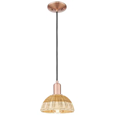 Innovations Lighting Natural Ballston Dome 8"w Copper Cord Mini Pendant W/ Basketweave Shade In Multi