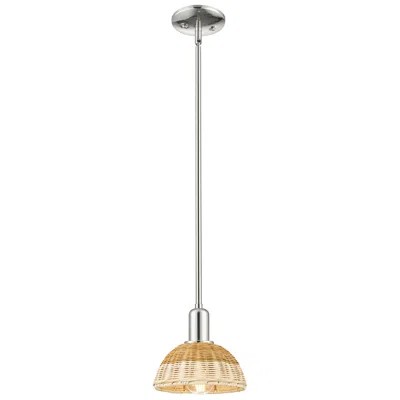 Innovations Lighting Natural Ballston Dome 8"w Nickel Stem Mini Pendant W/ Basketweave Shade In Silver