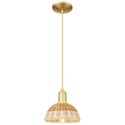 Innovations Lighting Natural Ballston Dome 8"w Satin Gold Cord Mini Pendant W/ Basketweave