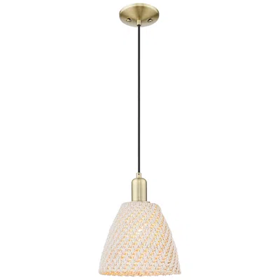 Innovations Lighting Natural Ballston Dome 9"w Antique Brass Cord Mini Pendant W/ Fiber Shade