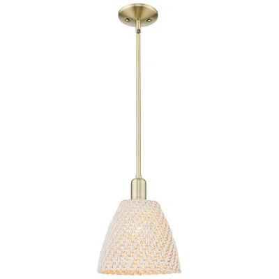 Innovations Lighting Natural Ballston Dome 9"w Antique Brass Stem Mini Pendant W/ Fiber Shade
