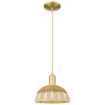 Innovations Lighting Natural Ballston Dome 9"w Satin Gold Cord Mini Pendant W/ Fiber Shade