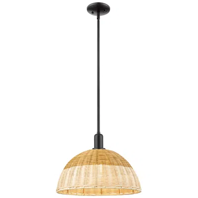 Innovations Lighting Natural Ballston Dome Wide Black Stem Mini Pendant W/ 16" Basketweave Shade