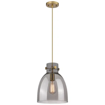 Innovations Lighting Newton Bell 10"w Brushed Brass Cord Hung Pendant With Plated Smoke Sha