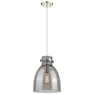 Innovations Lighting Newton Bell 10"w Polished Nickel Cord Hung Pendant With Plated Smoke S