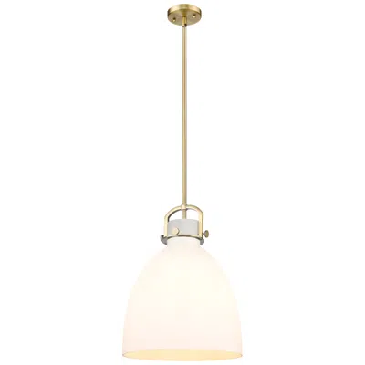 Innovations Lighting Newton Bell 14" Wide Stem Hung Brushed Brass Pendant With White Shade