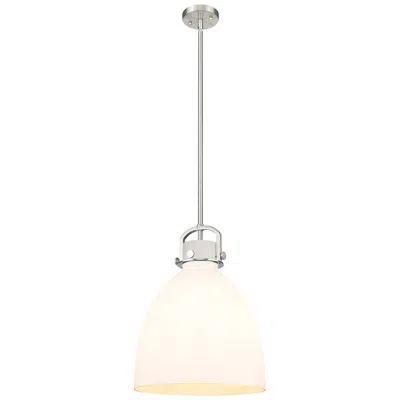Innovations Lighting Newton Bell 14" Wide Stem Hung Satin Nickel Pendant With White Shade