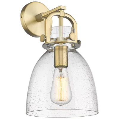 Innovations Lighting Newton Bell 14.5" High Brushed Brass Sconce With Seedy Shade