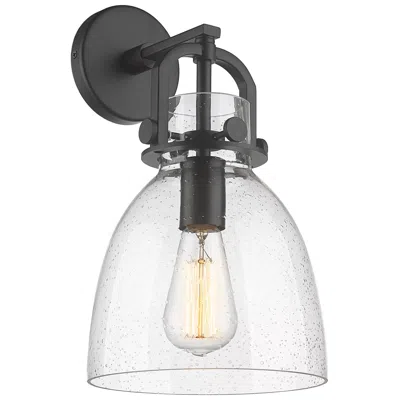 Innovations Lighting Newton Bell 14.5" High Matte Black Sconce With Seedy Shade