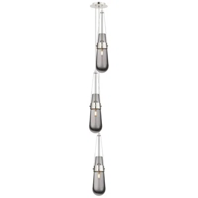 Innovations Lighting Newton Bell 15.5"w 3 Light Polished Nickel Multi Pendant W/ Smoke Shad