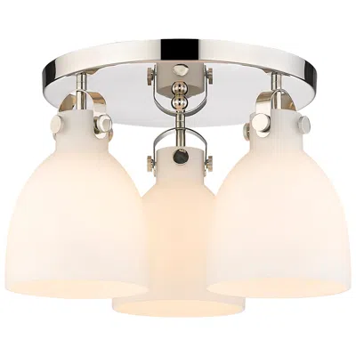 Innovations Lighting Newton Bell 19.63"w 3 Light Polished Nickel Flush Mount W/ White Shade