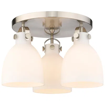Innovations Lighting Newton Bell 19.63"w 3 Light Satin Nickel Flush Mount With Matte White