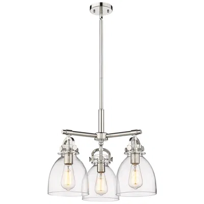 Innovations Lighting Newton Bell 20.4"w 3 Light Stem Hung Polished Nickel Pendant W/ Clear