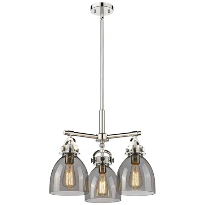 Innovations Lighting Newton Bell 20.4"w 3 Light Stem Hung Polished Nickel Pendant W/ Smoke
