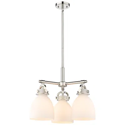 Innovations Lighting Newton Bell 20.4"w 3 Light Stem Hung Polished Nickel Pendant W/ White
