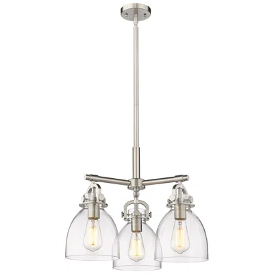 Innovations Lighting Newton Bell 20.4"w 3 Light Stem Hung Satin Nickel Pendant W/ Clear Sha