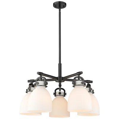 Innovations Lighting Newton Bell 26"w 5 Light Black Stemmed Chandelier W/ White Shade