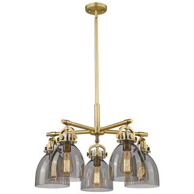 Innovations Lighting Newton Bell 26"w 5 Light Brushed Brass Stemmed Chandelier W/ Smoke Sha In Gold