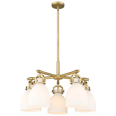 Innovations Lighting Newton Bell 26"w 5 Light Brushed Brass Stemmed Chandelier W/ White Sha In Gold