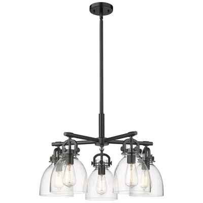 Innovations Lighting Newton Bell 26"w 5 Light Matte Black Stem Hung Chandelier With Clear S In Multi