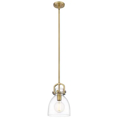 Innovations Lighting Newton Bell 8" Stem Hung Led Mini Pendant - Brushed Brass - Clear Shad