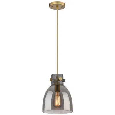 Innovations Lighting Newton Bell 8" Wide Brushed Brass Cord Hung Pendant With Plated Smoke