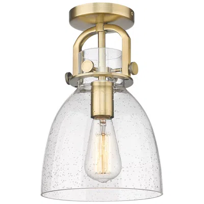 Innovations Lighting Newton Bell 8" Wide Brushed Brass Flush Mount With Seedy Shade