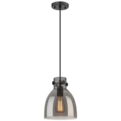 Innovations Lighting Newton Bell 8" Wide Matte Black Cord Hung Pendant With Plated Smoke Sh