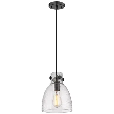 Innovations Lighting Newton Bell 8" Wide Matte Black Cord Hung Pendant With Seedy Glass Sha