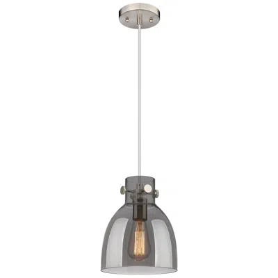 Innovations Lighting Newton Bell 8" Wide Satin Nickel Cord Hung Pendant With Plated Smoke S