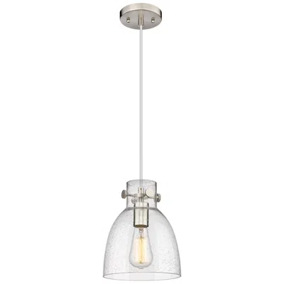 Innovations Lighting Newton Bell 8" Wide Satin Nickel Cord Hung Pendant With Seedy Glass Sh