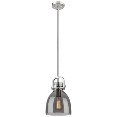 Innovations Lighting Newton Bell 8" Wide Stem Hung Satin Nickel Pendant With Smoke Shade In Gray