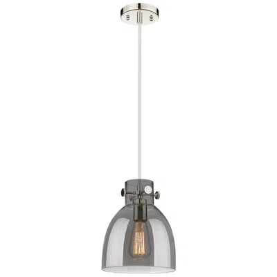 Innovations Lighting Newton Bell 8"w Polished Nickel Cord Hung Pendant With Plated Smoke Sh