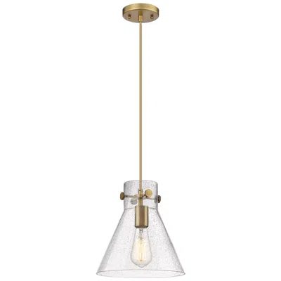 Innovations Lighting Newton Cone 10" Wide Cord Hung Brushed Brass Pendant With Seedy Shade