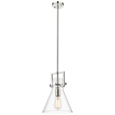 Innovations Lighting Newton Cone 10" Wide Stem Hung Polished Nickel Pendant With Clear Shad