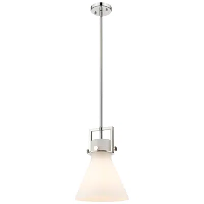 Innovations Lighting Newton Cone 10" Wide Stem Hung Polished Nickel Pendant With White Shad