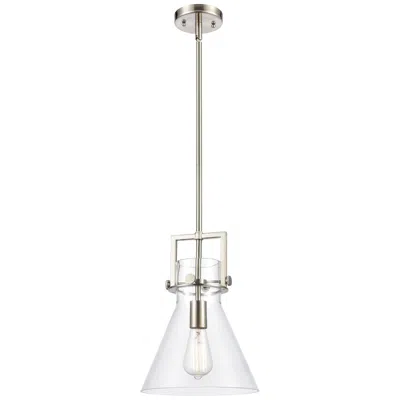 Innovations Lighting Newton Cone 10" Wide Stem Hung Satin Nickel Pendant With Clear Shade