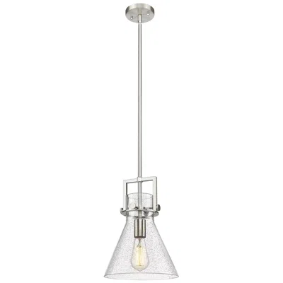 Innovations Lighting Newton Cone 10" Wide Stem Hung Satin Nickel Pendant With Seedy Shade